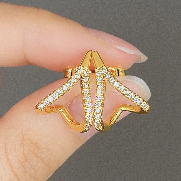 French Chanel style geometric earrings for women, simple design, A-line micro-inlaid water drop earrings, fashionable earrings