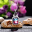 Fashionable and light luxury style colorful crystal necklace European and American square colored zircon pendant necklace socialite accessories