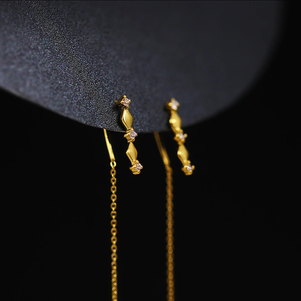 New European and American style earrings, French style, high-end tassel earrings for women, slim face, long diamond earrings