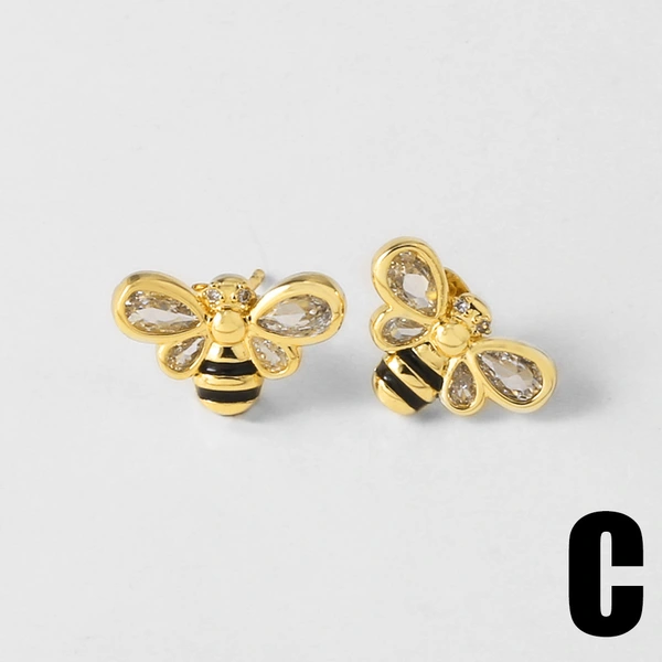 AS jewelry European and American simple hot selling pearl love bear bee copper plated real gold earrings err64