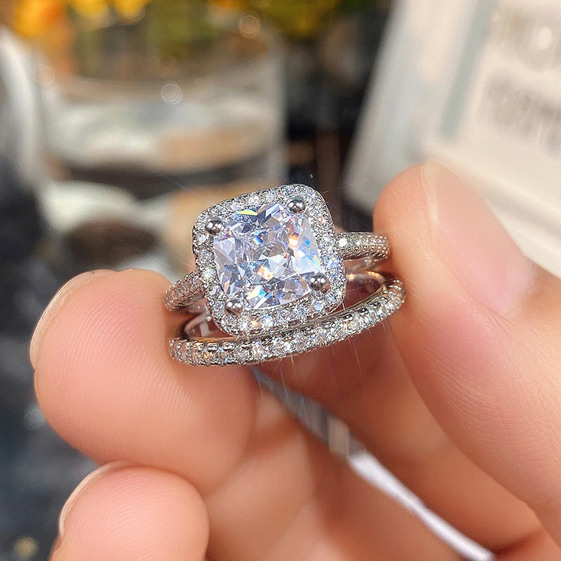 European and American hot-selling zircon ring copper ring two sets of ring fashion jewelry factory wholesale