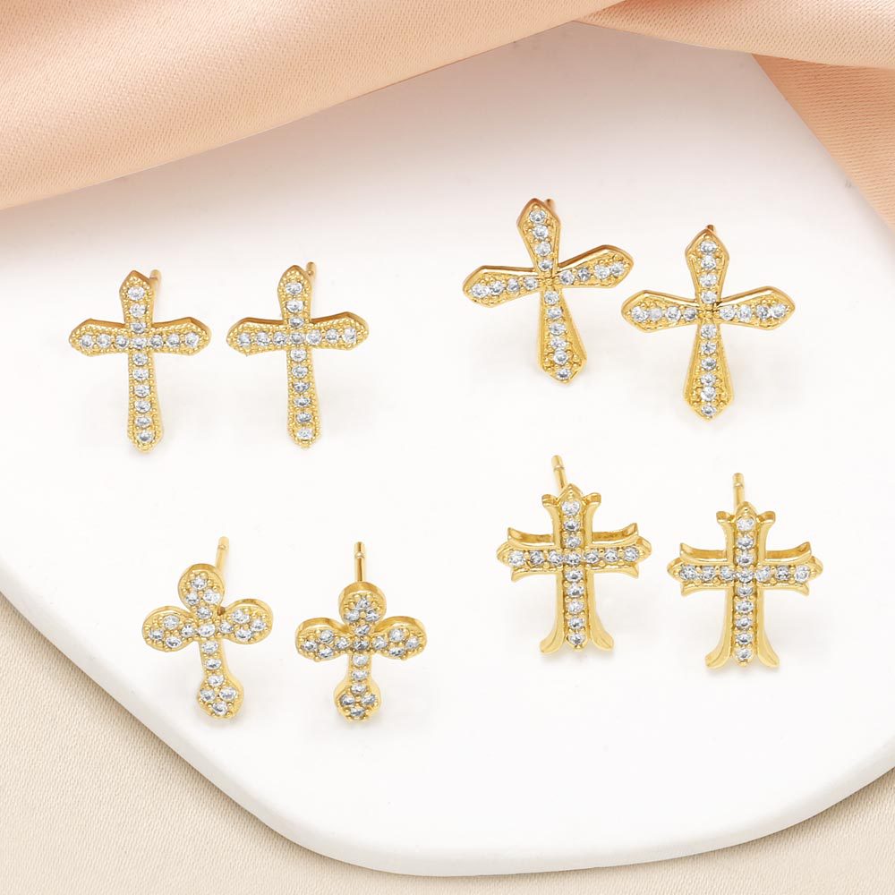 AS jewelry Europe and the United States hot selling cross earrings female copper plated 18k gold full zircon earrings era369