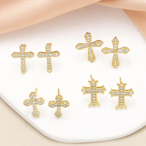 AS jewelry Europe and the United States hot selling cross earrings female copper plated 18k gold full zircon earrings era369