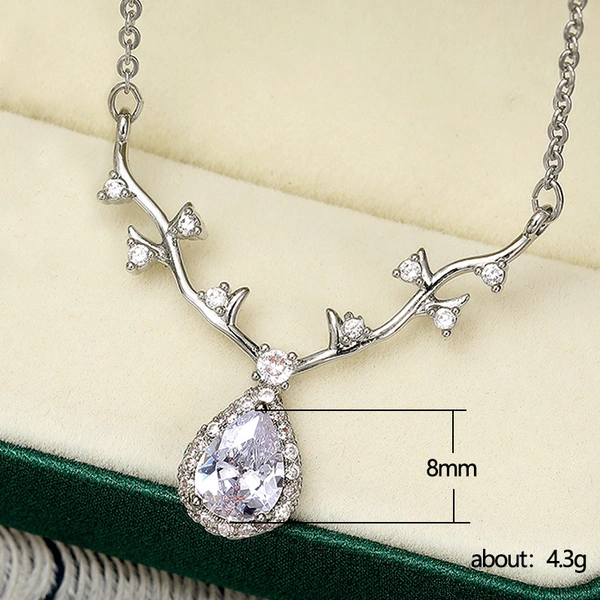 Korean style necklace for women, short deer antler diamond necklace, simple clavicle necklace for women