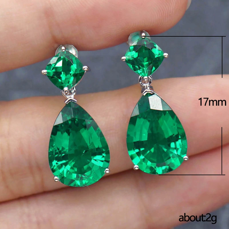 New European and American simple water drop imitation emerald green zircon earrings women's simulation jewelry wholesale