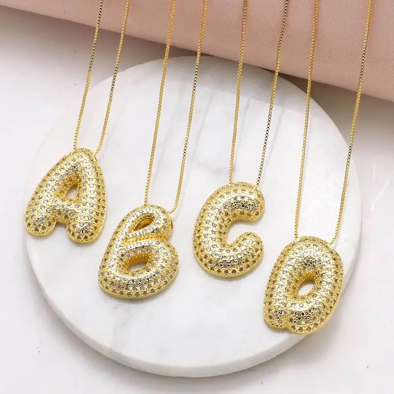 AS jewelry European and American 26 English letters necklace female full zircon copper plated 18k gold clavicle chain nka059