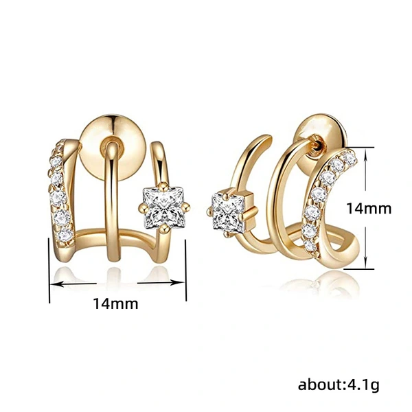 Diamond zircon net red exquisite personality earrings three claw arc line earrings classic commuting high-end sense