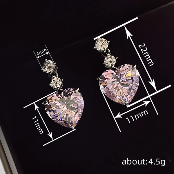 Chinese Valentine's Day gentle love heart earrings inlaid with zircon sweet jewelry fashionable and elegant daily matching style