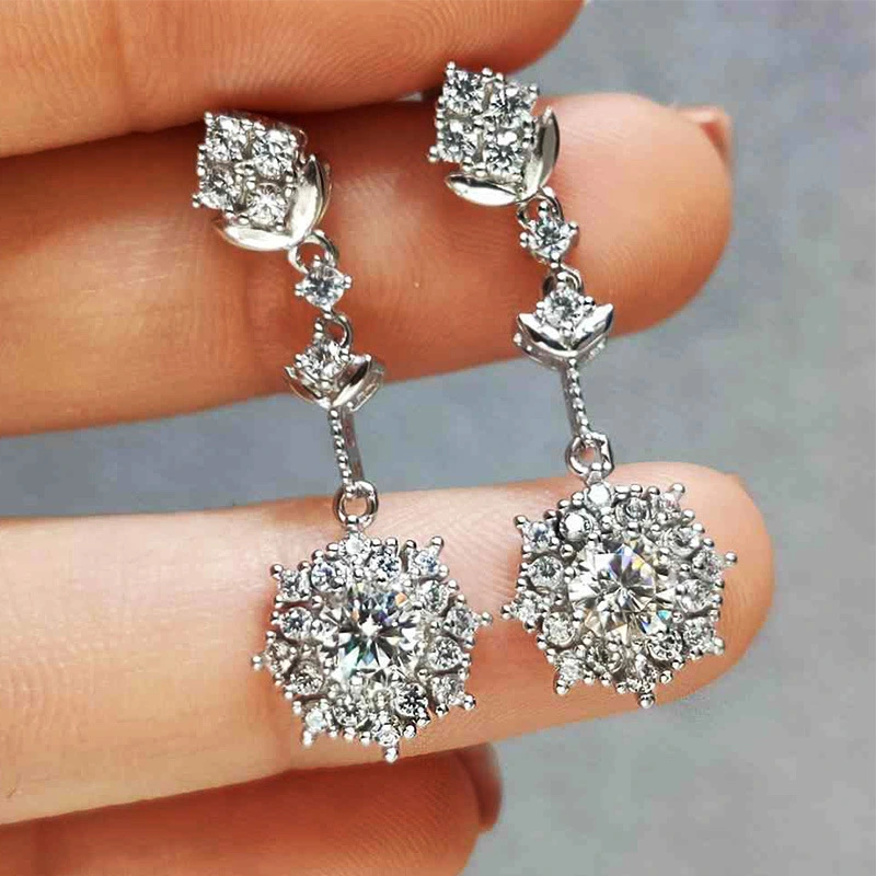 Korean fashion earrings long tassel round diamond earrings European and American flower zircon earrings wholesale
