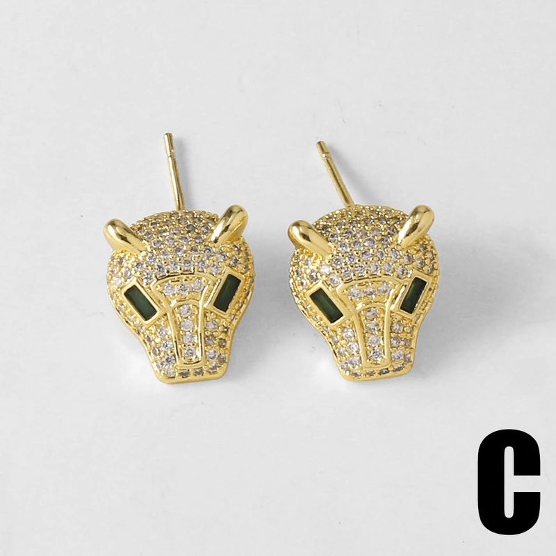 AS Jewelry Hot Selling Micro-Inlaid Zircon Leopard Head Earrings Copper Plated 18k Gold Earrings Et02