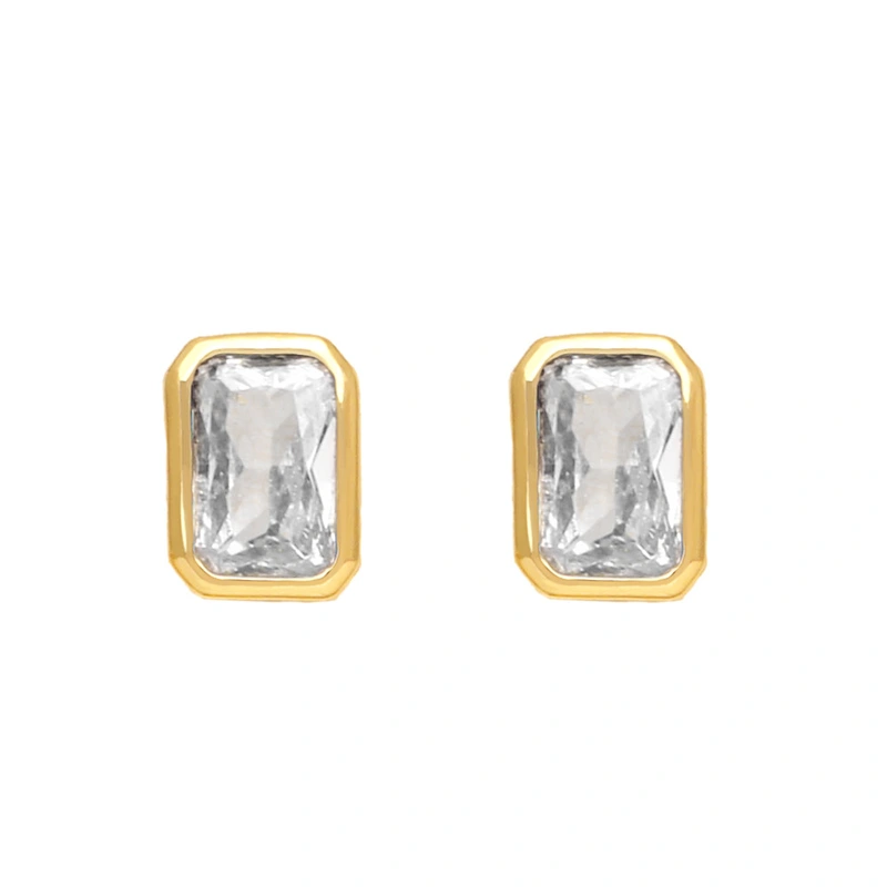 Sparkling diamond color rectangular zircon earrings sweet simple versatile small exquisite earrings earrings female erq42