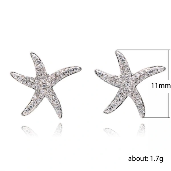   Hot selling starfish diamond earrings European and American creative five-pointed star full diamond zircon earrings ear jewelry