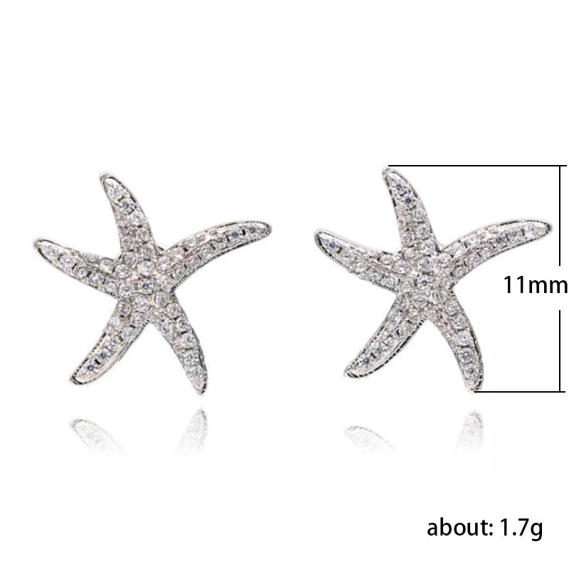   Hot selling starfish diamond earrings European and American creative five-pointed star full diamond zircon earrings ear jewelry