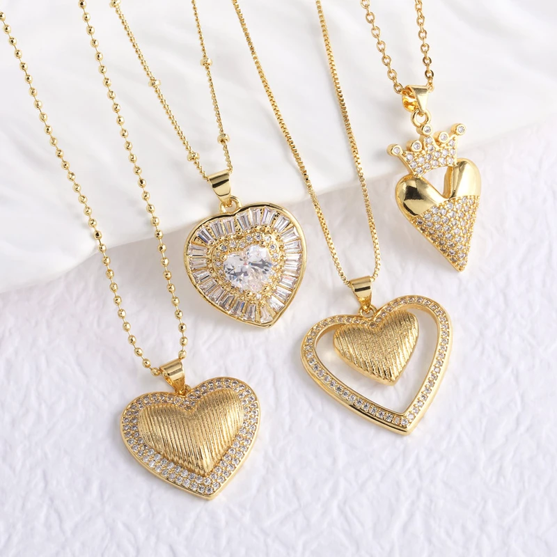 AS jewelry new hot selling full zircon gold-plated love heart pendant necklace nkb220 necklace