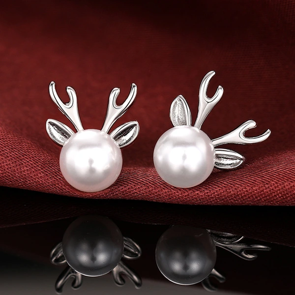  Cute Imitation Pearl Lady Antler Earrings Women Fashionable and Popular Earrings Christmas Matching Jewelry Gift