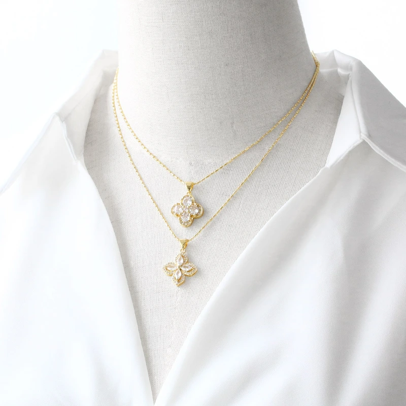 AS jewelry gold-plated full zircon four-leaf clover snowflake pendant necklace nka032 necklace