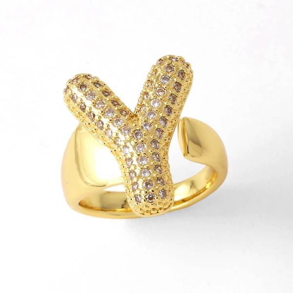 AS jewelry 26 English letters ring female gold-plated full zircon open ring rih31