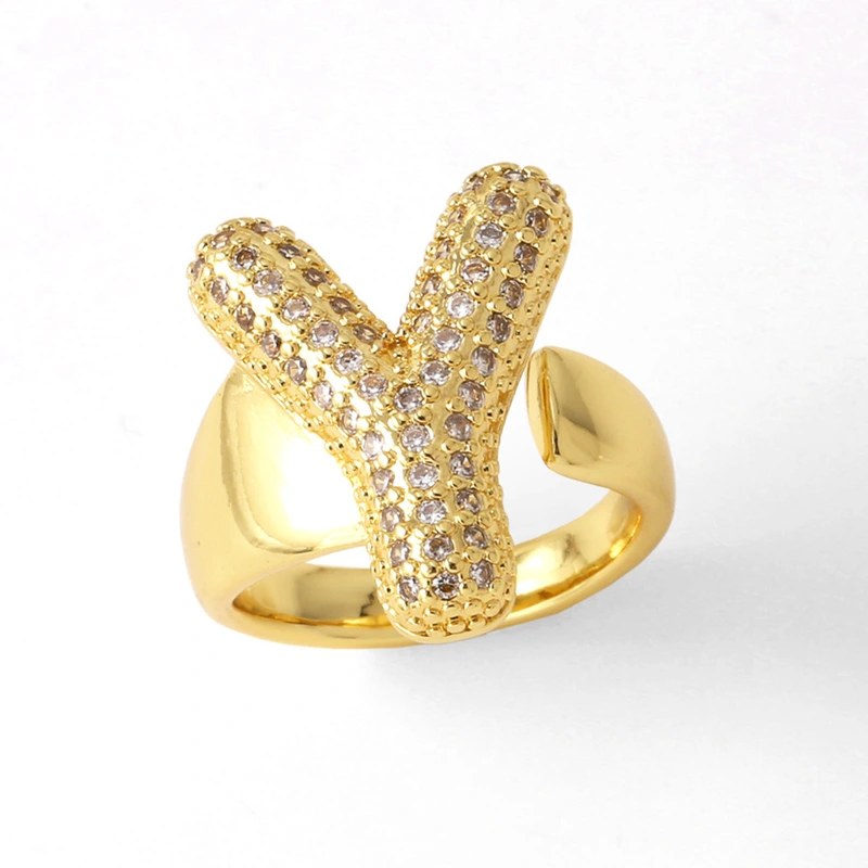 AS jewelry 26 English letters ring female gold-plated full zircon open ring rih31