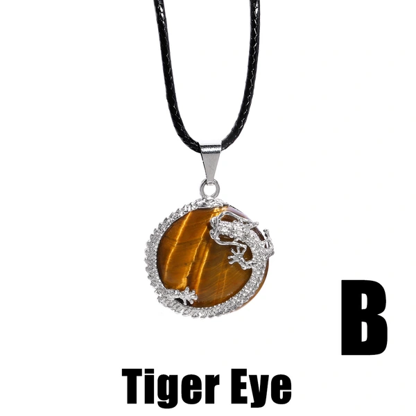 Retro sun pendant necklace Chinese style geometric tiger eye stone wrapped dragon pendant men and women jewelry nkb664