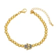 European and American personality hip-hop inlaid zircon Fatima hand bracelet female copper plated 18K gold round bead bracelet brc01