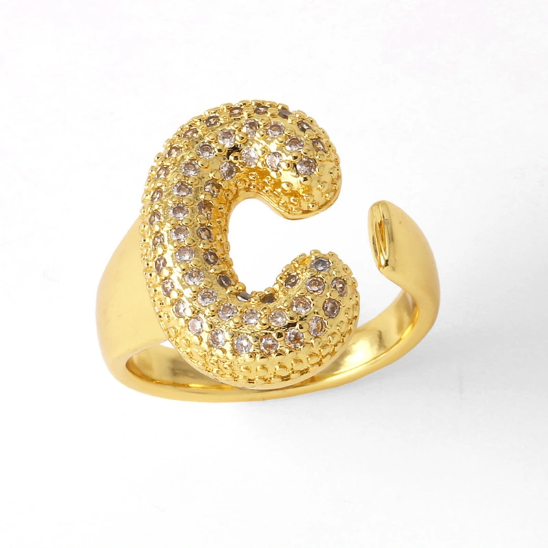 AS jewelry 26 English letters ring female gold-plated full zircon open ring rih31