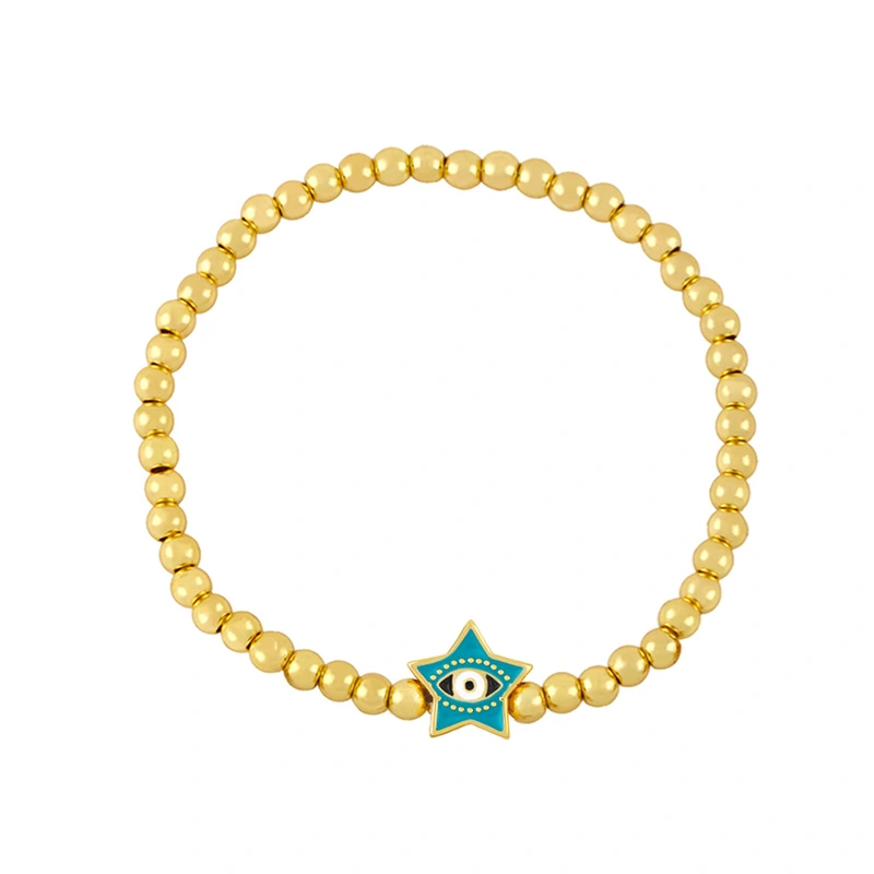 Clearance Five-pointed Star Devil's Eye Beaded Bracelet Women's European and American Simple Gold Bead Elastic Bracelet bre74