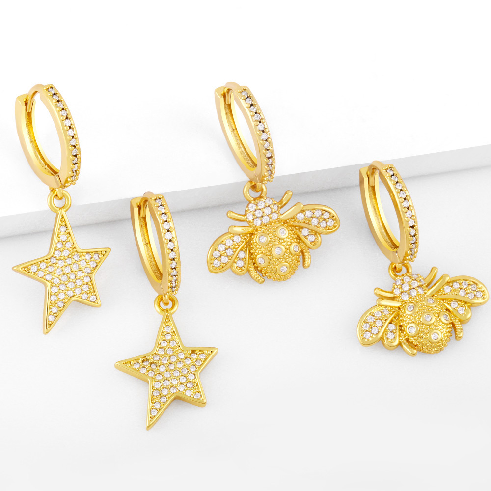 European and American light luxury geometric star diamond-studded personality all-match earrings, ear clips, niche design bee ear jewelry ery57