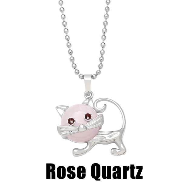 European and American personality retro inlaid turquoise malachite cat pendant necklace female crystal agate accessories wholesale nkb580