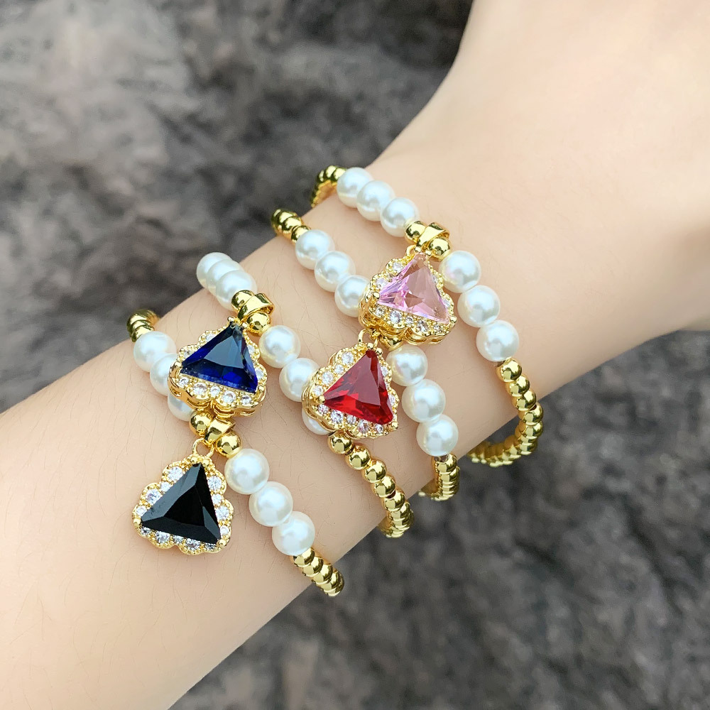 Clearance 2024 jewelry trend niche design triangle zircon bracelet pearl bracelet female brk31