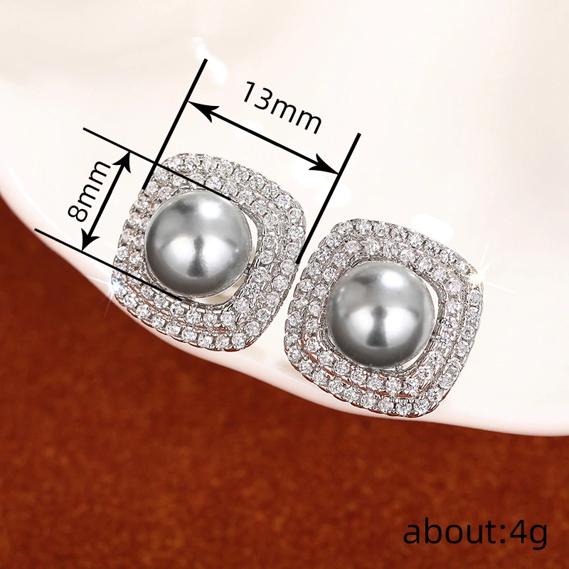 Hot selling exquisite electroplated earrings for women imitation pearl geometric square fat round design fashionable and elegant style