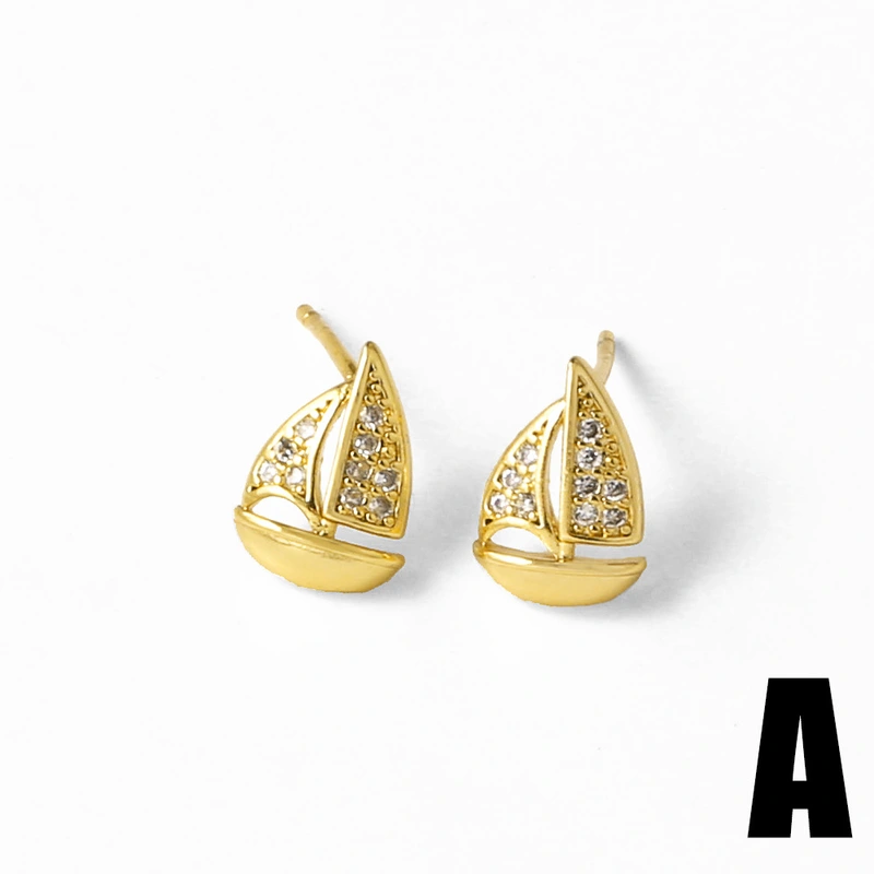 AS jewelry hot selling ocean style starfish love sailboat gold plated earrings earrings female ery43