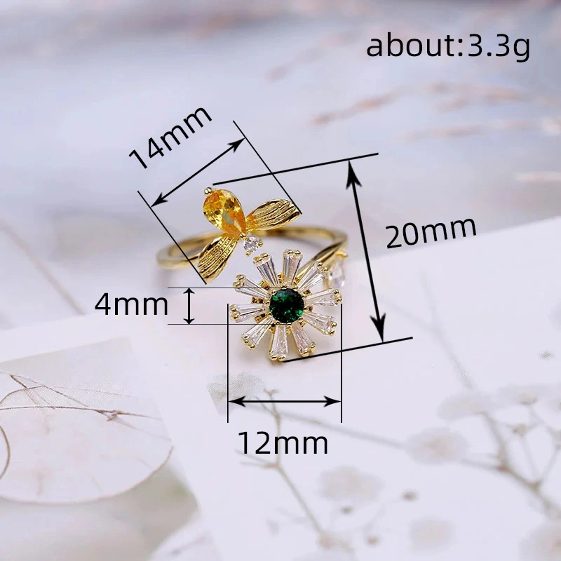  Personalized hot-selling super-shiny bee collecting honey sunflower open ring popular ring (non-rotatable)