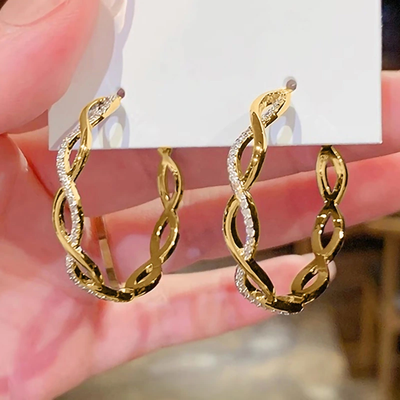 Wave line large hoop earrings for women popular trendy earrings for women popular inlaid design earrings