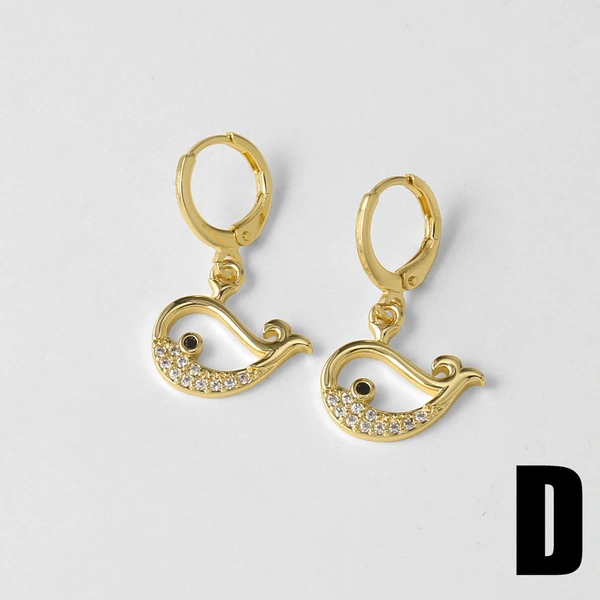 Jewelry copper plated real gold starfish whale earrings micro inlaid zircon fishtail earrings earrings erz86