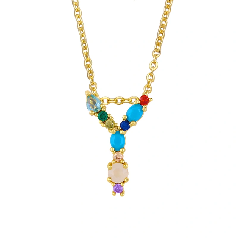 Letter necklace European and American new color zircon necklace with diamond surname English AZ letter necklace nkp25