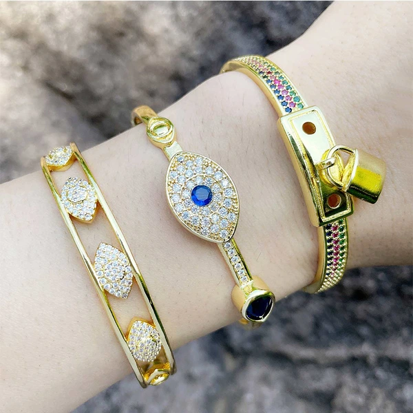 European and American personality exaggerated bracelet creative inlaid large zircon devil eye bracelet copper plated 18K gold jewelry brd58