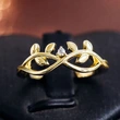  Simple vine leaf design single ring fashion inlaid zircon ring female fresh and sweet style ring