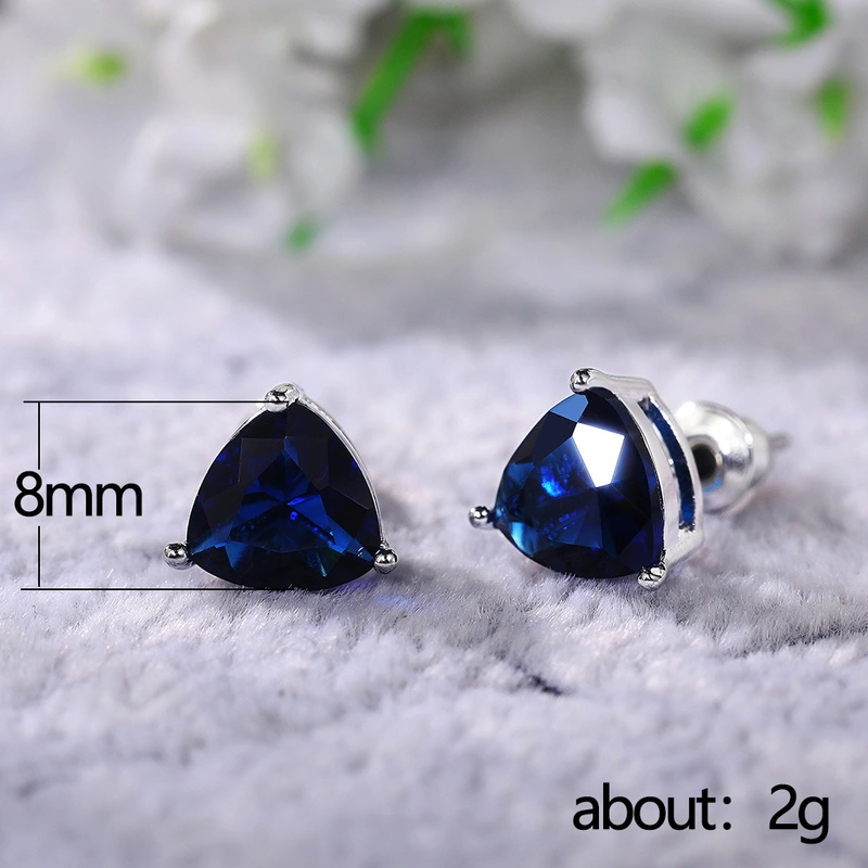Fashionable colored gemstone earrings simple geometric triangle zircon earrings for women 2021 trendy mini earrings