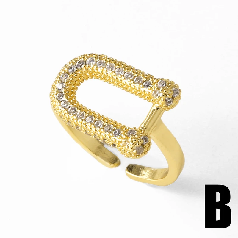 AS jewelry hot selling full zircon U-shaped love ring female gold-plated open ring rim98
