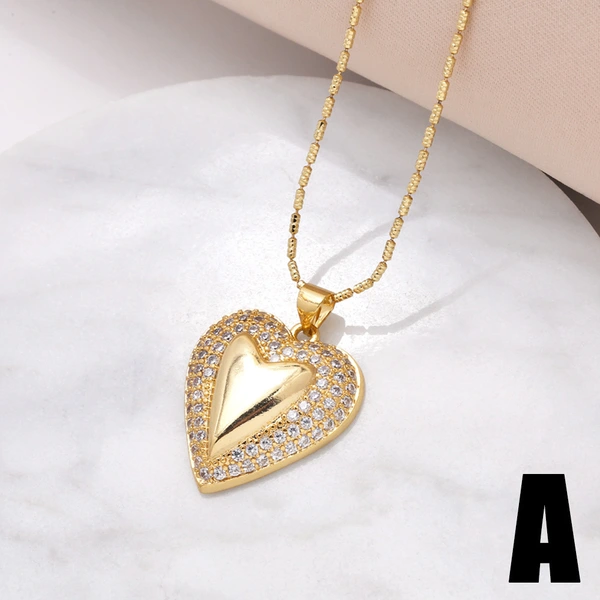 Jewelry love pendant necklace female copper plated real gold inlaid zircon peach heart clavicle chain nks27