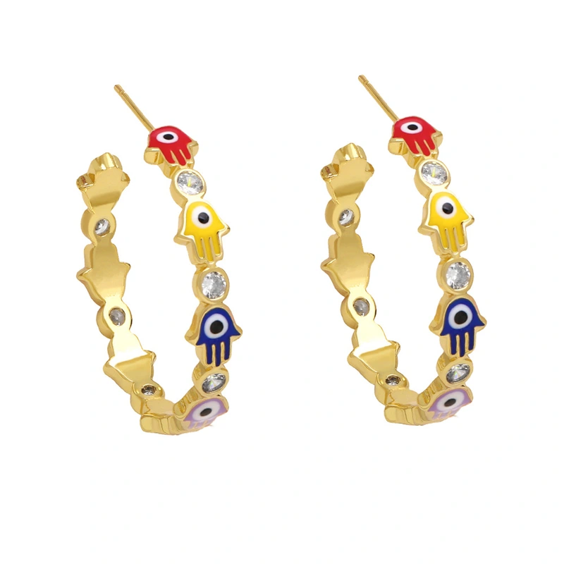 Clearance European and American style retro Fatima hand earrings female trendy personality color drop oil C shape earrings ers99