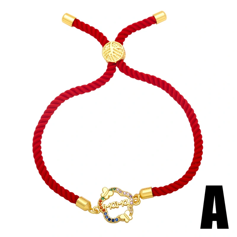 MAMA LOVE red string bracelet with colored diamonds and heart-shaped flowers for Mother's Day