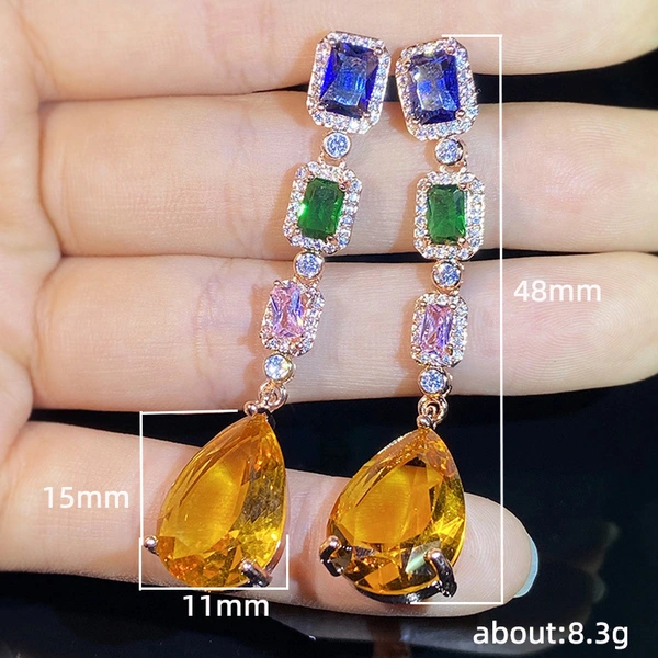 Dreamy zircon colored gemstone long earrings retro street fashion items Baroque court earrings