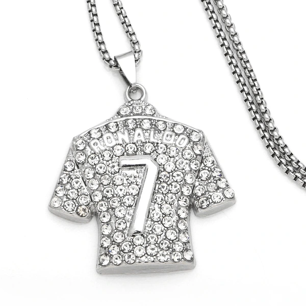 European and American hip-hop jewelry inlaid with rhinestones Ronaldo No. 7 jersey pendant necklace long sweater chain nkb314