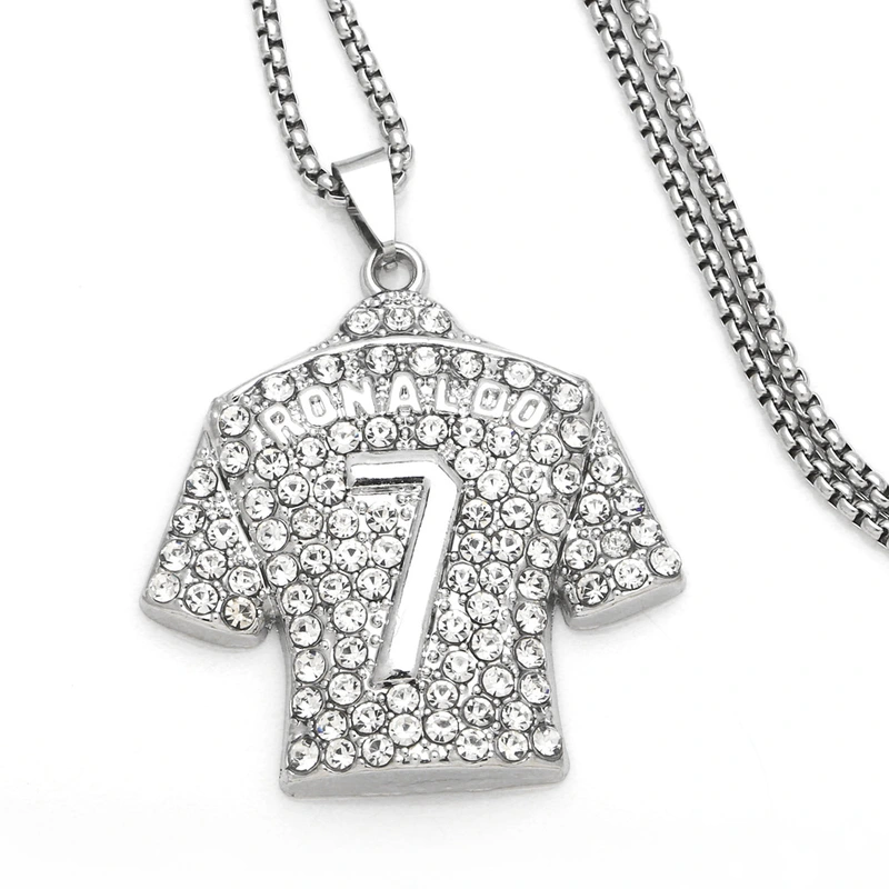 European and American hip-hop jewelry inlaid with rhinestones Ronaldo No. 7 jersey pendant necklace long sweater chain nkb314