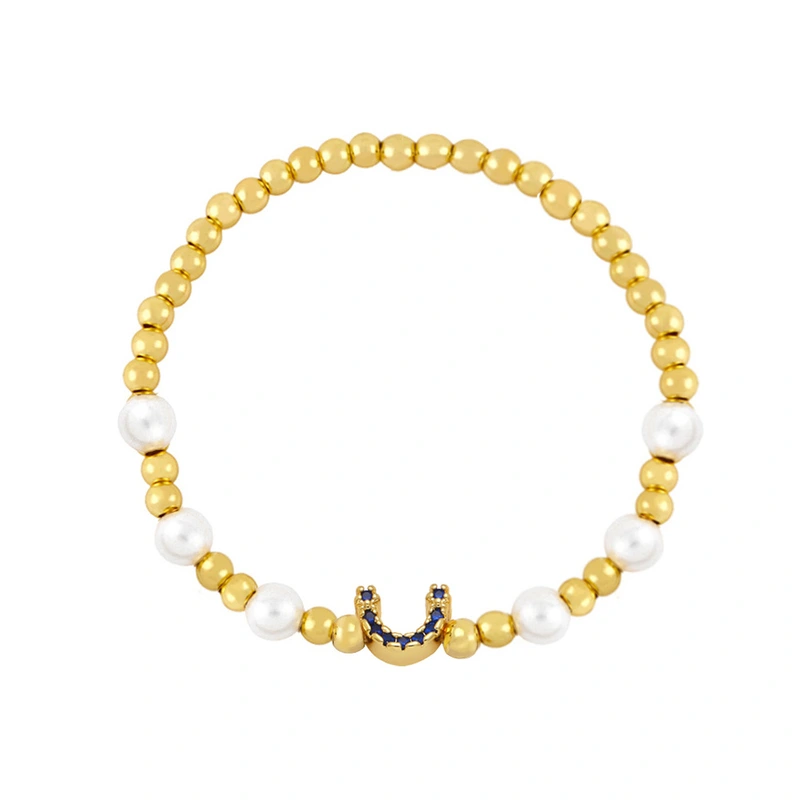 Clearance European and American geometric U-shaped bracelet women's simple beaded gold round pearl elastic bracelet brh52