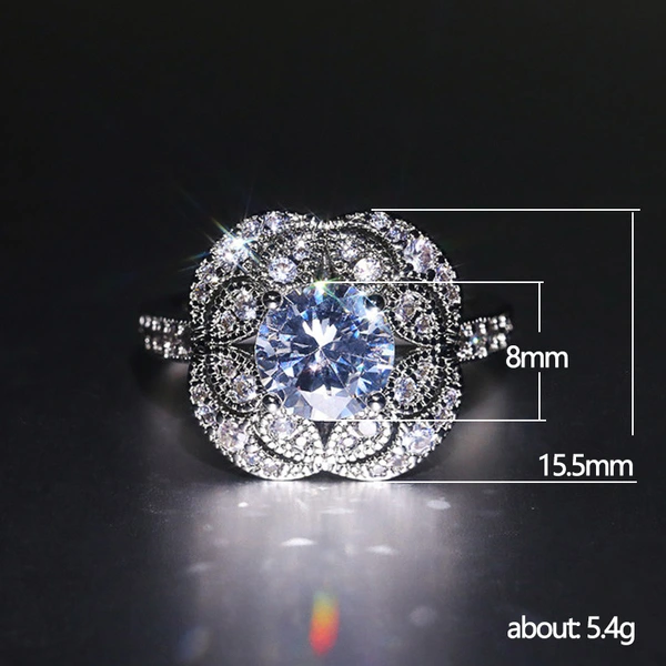Fashionable national style jewelry retro flower zircon ring exquisite flower round diamond women's ring