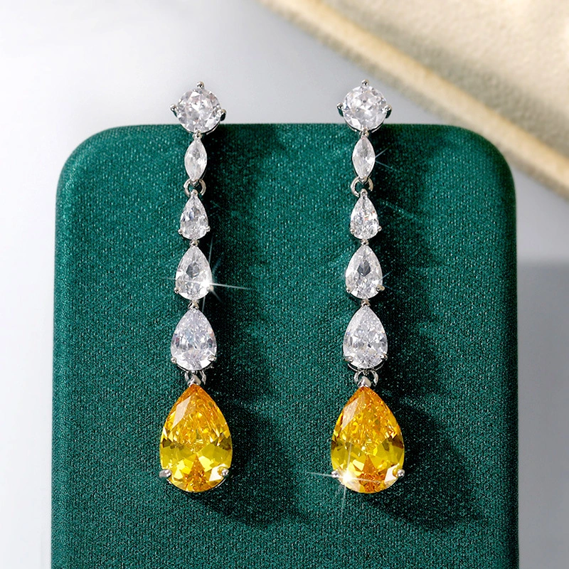 Korean style new pear-shaped earrings, teardrop-shaped zircon long tassel fashionable women's earrings manufacturers wholesale