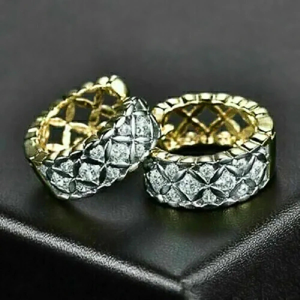Hot selling electroplated two-color earrings for women, geometric light luxury diamond jewelry, French style elegant hot-selling earrings