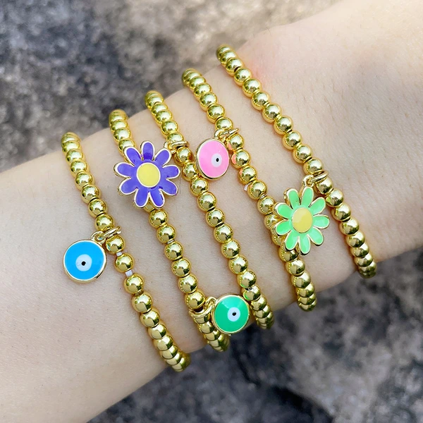 Clearance Bohemian European and American round bead elastic bracelet female eye flower daisy bracelet brd54